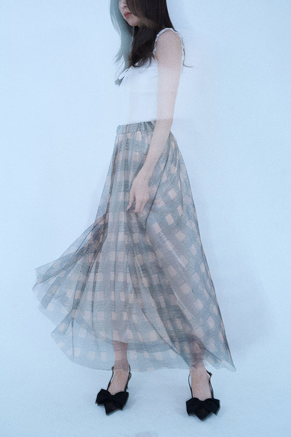 【Nora Lily elle】 Sheer Check Skirt(Women)-Beige x Navy-224360049-52