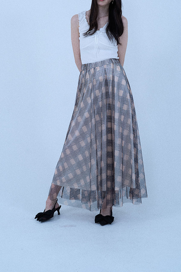 【Nora Lily elle】 Sheer Check Skirt(Women)-Beige x Navy-224360049-52