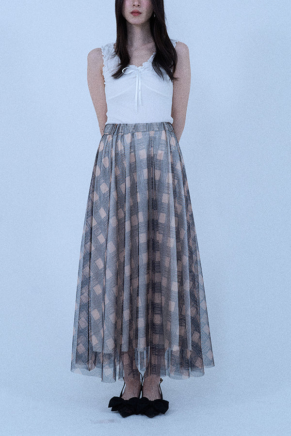 【Nora Lily elle】 Sheer Check Skirt(Women)-Beige x Navy-224360049-52