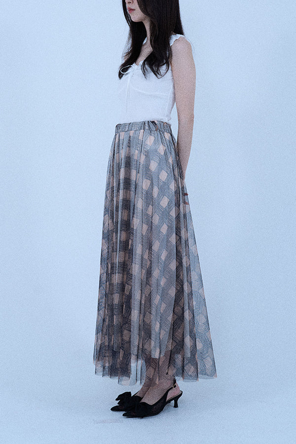 【Nora Lily elle】 Sheer Check Skirt(Women)-Beige x Navy-224360049-52