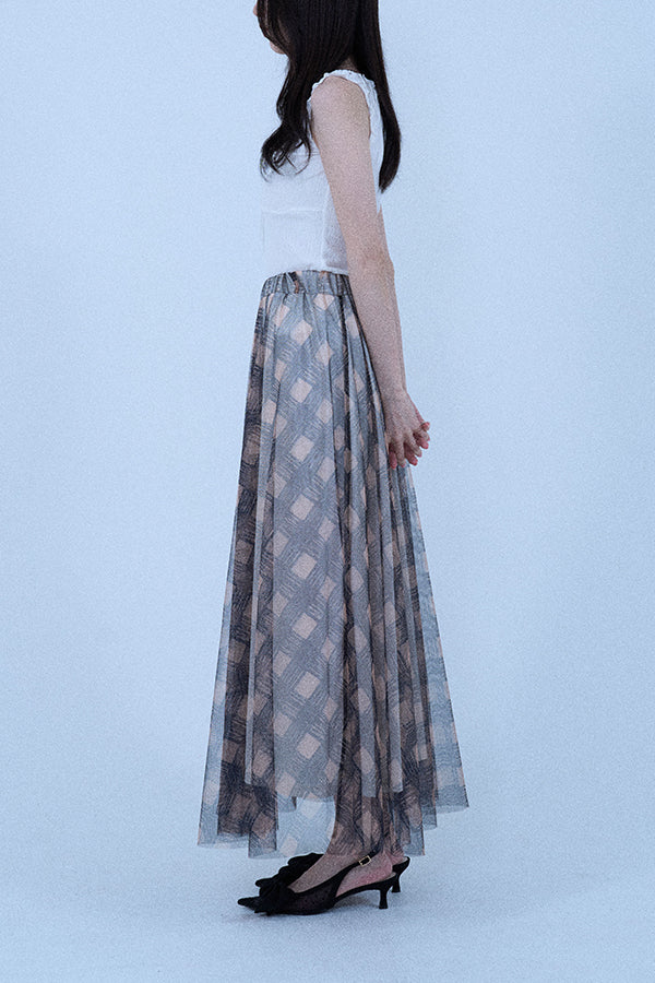 【Nora Lily elle】 Sheer Check Skirt(Women)-Beige x Navy-224360049-52