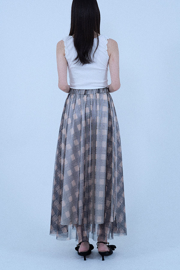 【Nora Lily elle】 Sheer Check Skirt(Women)-Beige x Navy-224360049-52