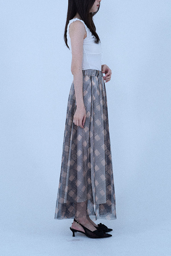 【Nora Lily elle】 Sheer Check Skirt(Women)-Beige x Navy-224360049-52