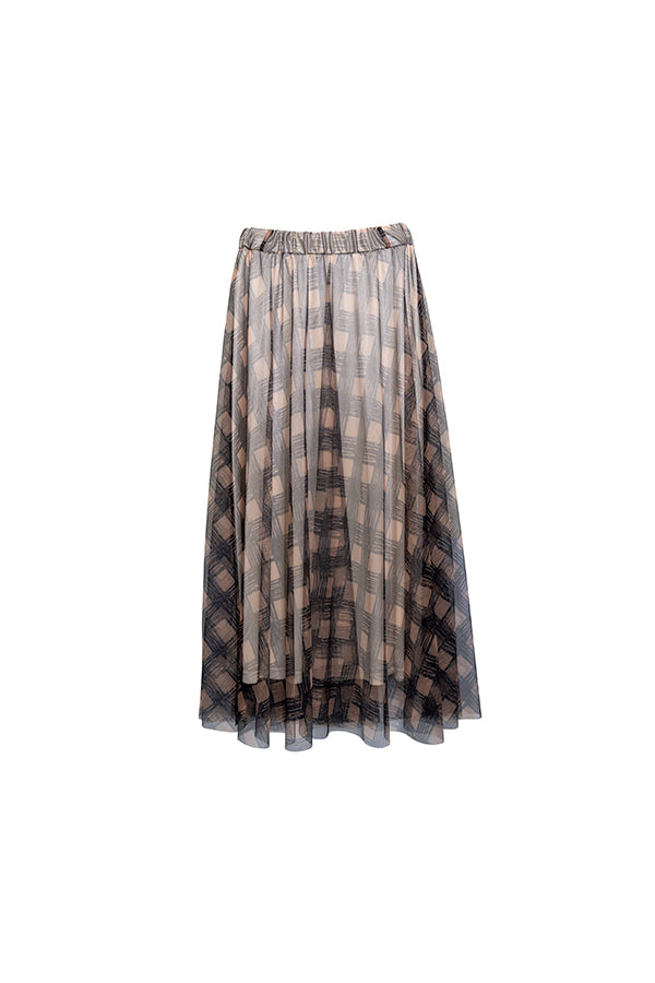 【Nora Lily elle】 Sheer Check Skirt(Women)-Beige x Navy-224360049-52