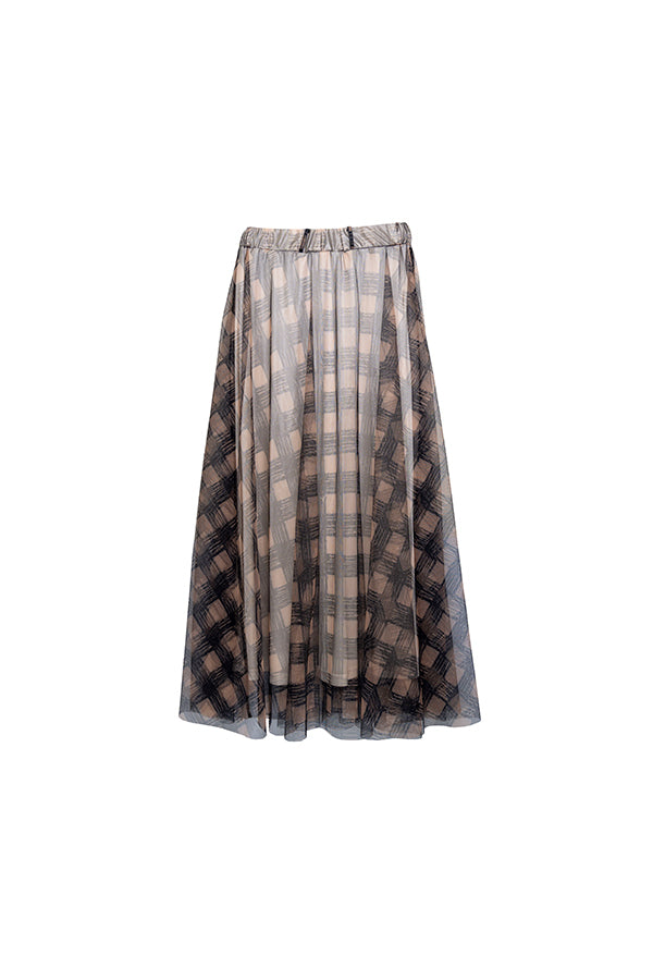 【Nora Lily elle】 Sheer Check Skirt(Women)-Beige x Navy-224360049-52