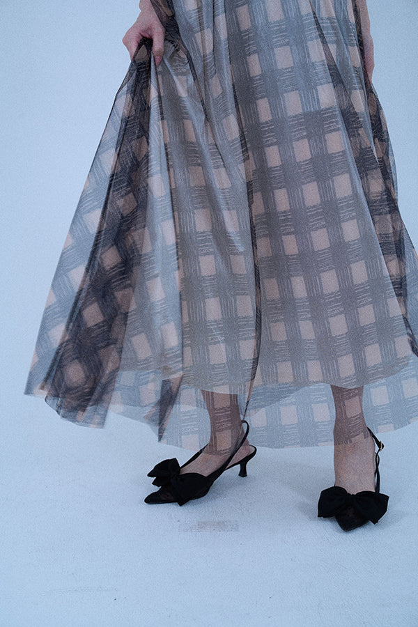 【Nora Lily elle】 Sheer Check Skirt(Women)-Beige x Navy-224360049-52