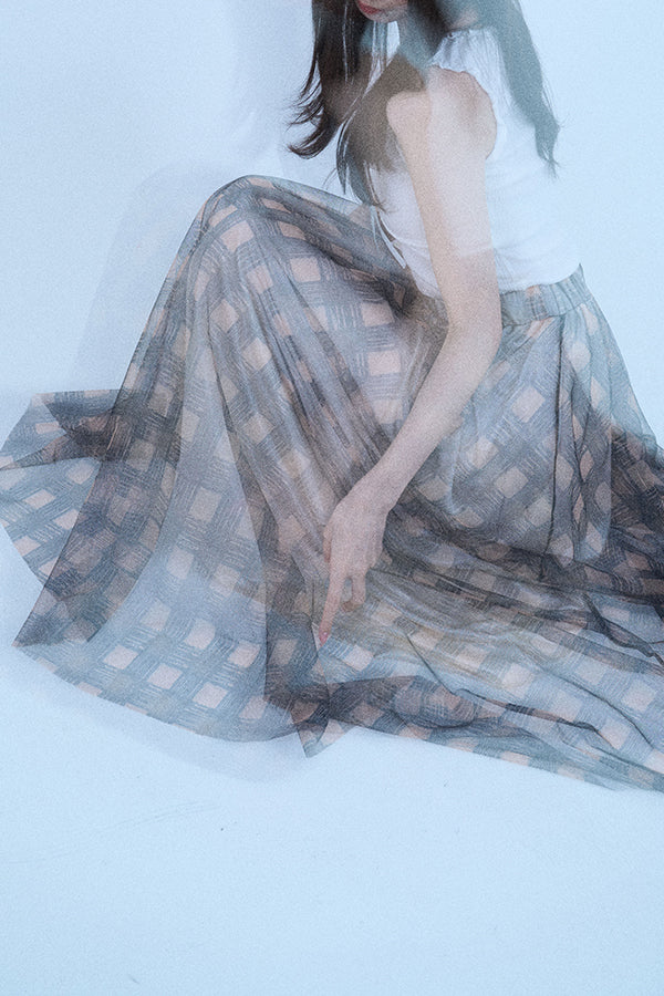 【Nora Lily elle】 Sheer Check Skirt(Women)-Beige x Navy-224360049-52