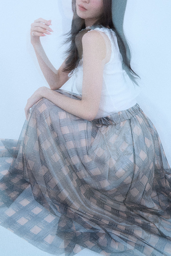 【Nora Lily elle】 Sheer Check Skirt(Women)-Beige x Navy-224360049-52