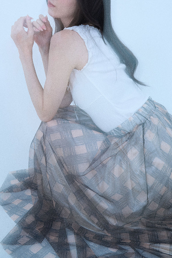 【Nora Lily elle】 Sheer Check Skirt(Women)-Beige x Navy-224360049-52