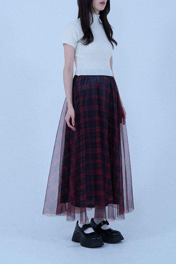 【Nora Lily elle】 Sheer Check Skirt(Women)-Red x Navy-224360049-62