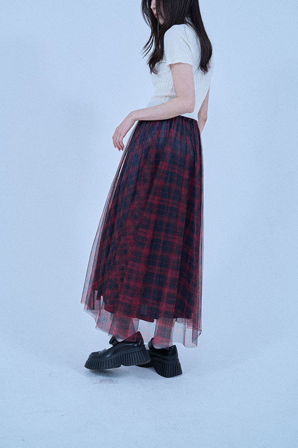 【Nora Lily elle】 Sheer Check Skirt(Women)-Red x Navy-224360049-62