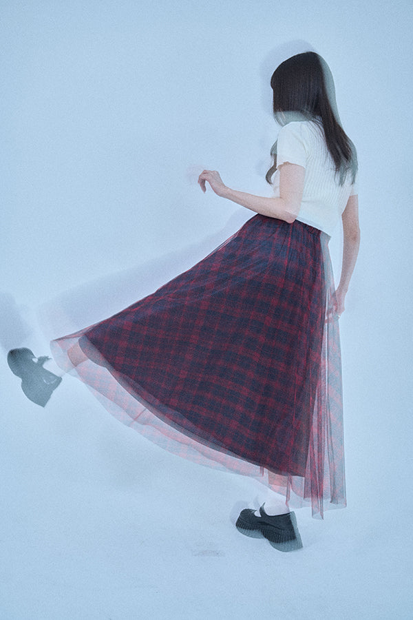 【Nora Lily elle】 Sheer Check Skirt(Women)-Red x Navy-224360049-62