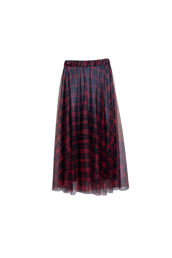 【Nora Lily elle】 Sheer Check Skirt(Women)-Red x Navy-224360049-62