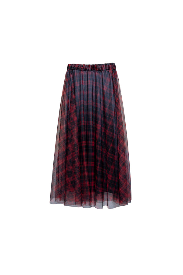 【Nora Lily elle】 Sheer Check Skirt(Women)-Red x Navy-224360049-62