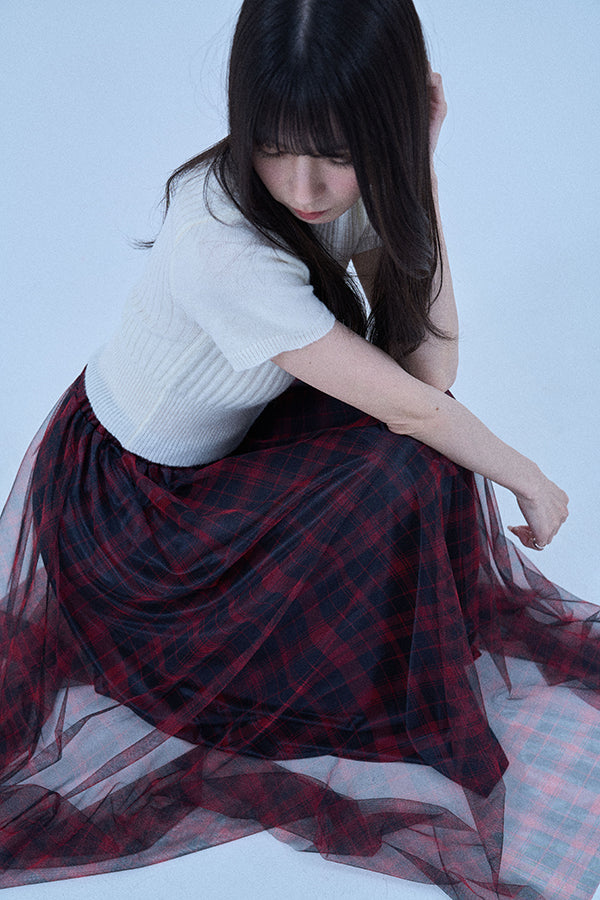 【Nora Lily elle】 Sheer Check Skirt(Women)-Red x Navy-224360049-62