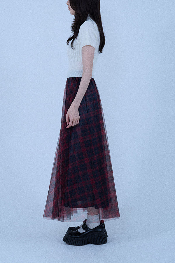 【Nora Lily elle】 Sheer Check Skirt(Women)-Red x Navy-224360049-62