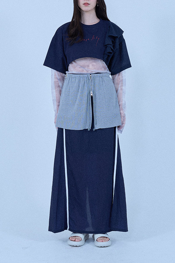 【Nora Lily elle】 Sheer Track Skirt(Women)-NAVY-224360050-93