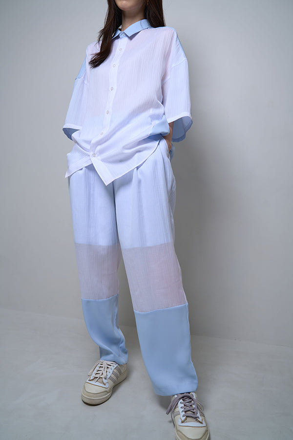 【Nora Lily】Sheer Layered Pants(UNISEX)-Light BLUE x WHITE-224360054-01