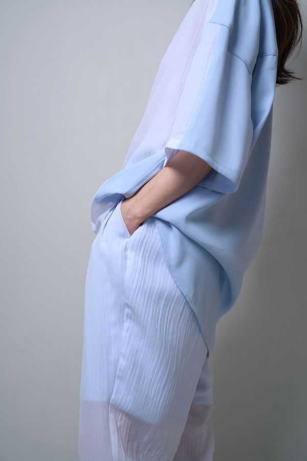 【Nora Lily】Sheer Layered Pants(UNISEX)-Light BLUE x WHITE-224360054-01