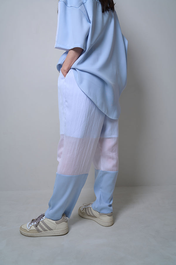 【Nora Lily】Sheer Layered Pants(UNISEX)-Light BLUE x WHITE-224360054-01