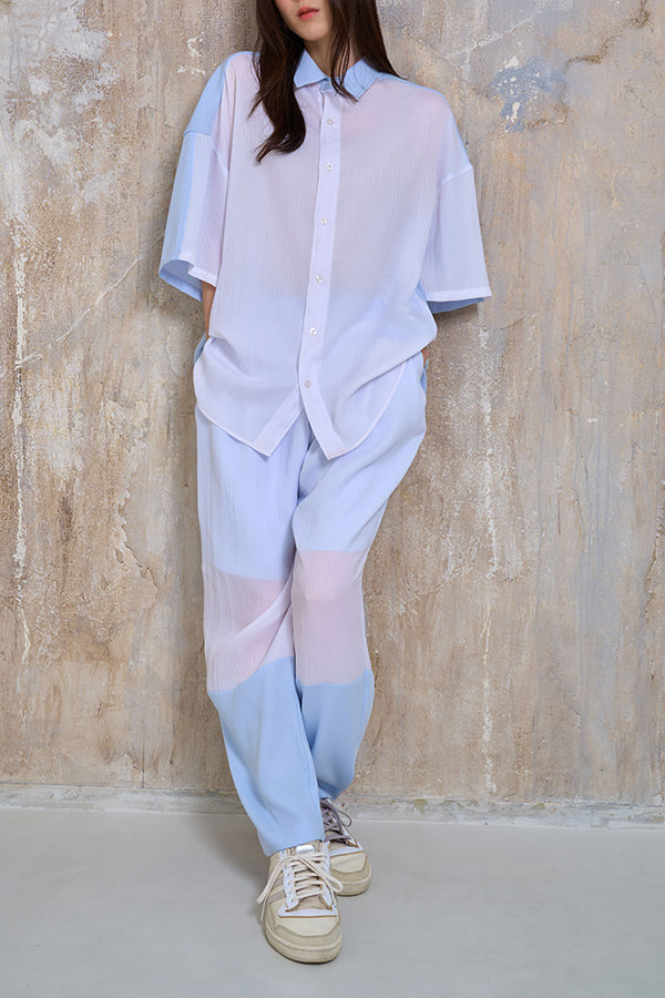 【Nora Lily】Sheer Layered Pants(UNISEX)-Light BLUE x WHITE-224360054-01