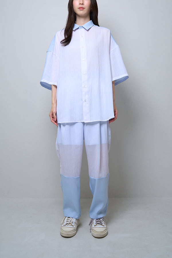 【Nora Lily】Sheer Layered Pants(UNISEX)-Light BLUE x WHITE-224360054-01