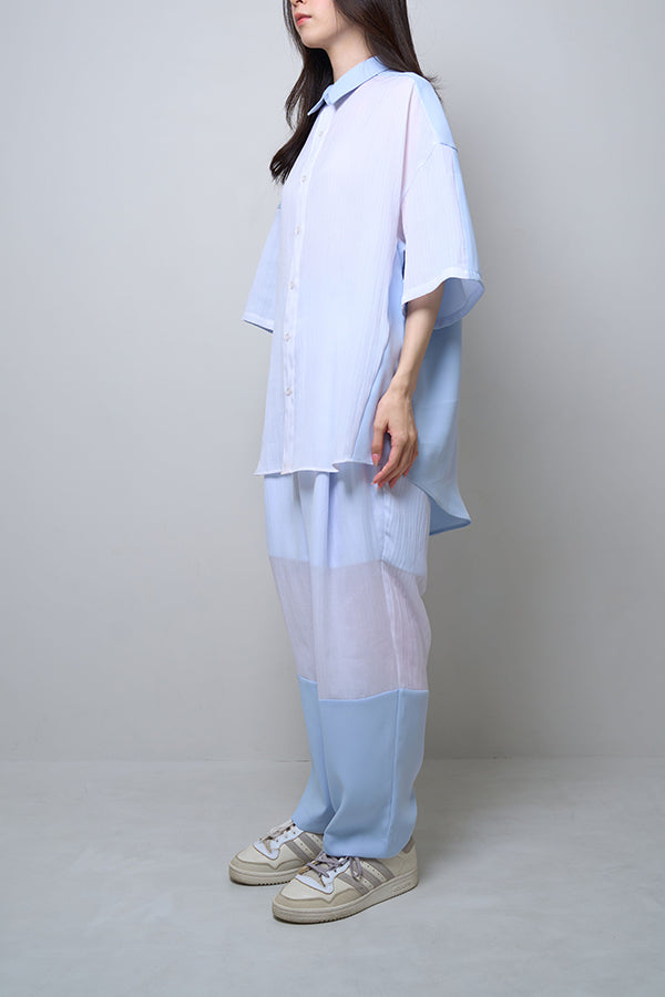 【Nora Lily】Sheer Layered Pants(UNISEX)-Light BLUE x WHITE-224360054-01