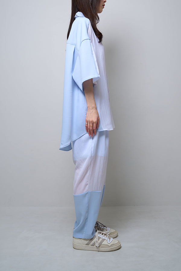 【Nora Lily】Sheer Layered Pants(UNISEX)-Light BLUE x WHITE-224360054-01