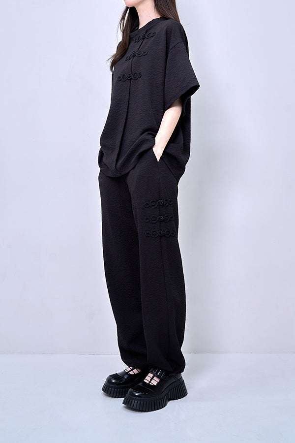 【Nora Lily】Melange China Straight Pants(UNISEX)-BLACK-224360055-19