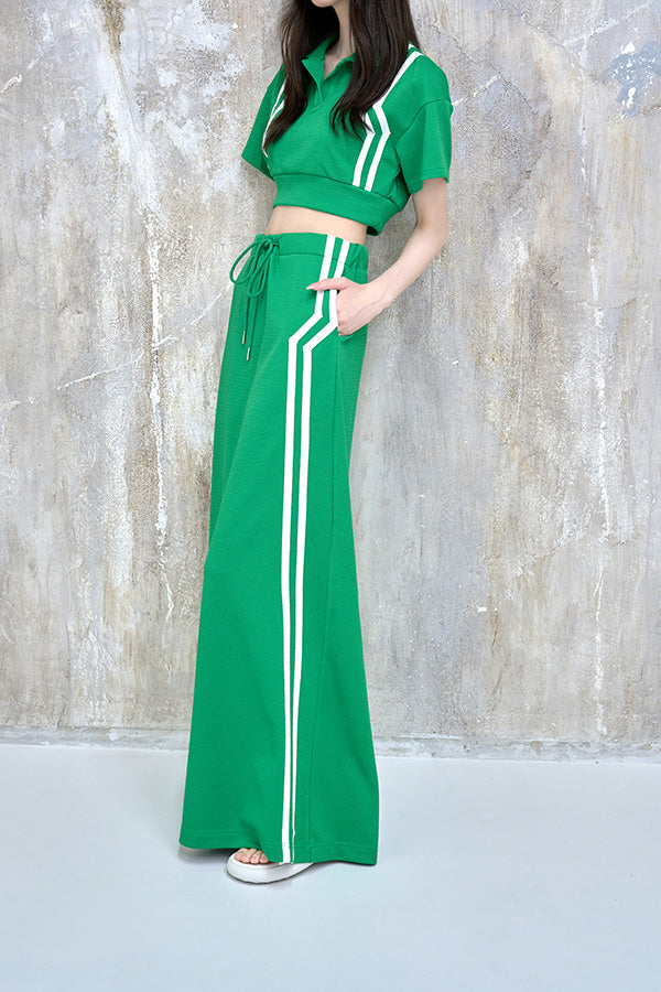 【Nora Lily】Shift Line Track Long Skirt-GREEN-224360057-22F