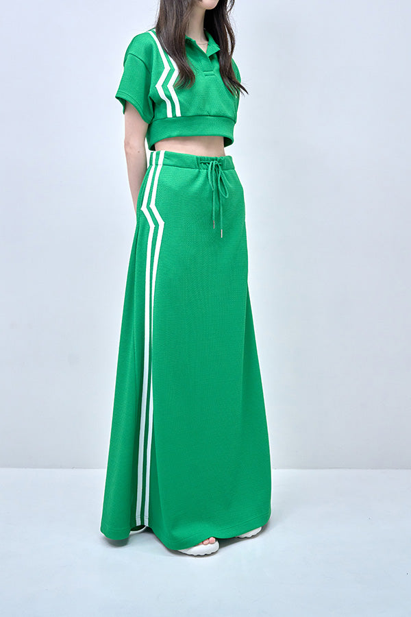 【Nora Lily】Shift Line Track Long Skirt-GREEN-224360057-22F