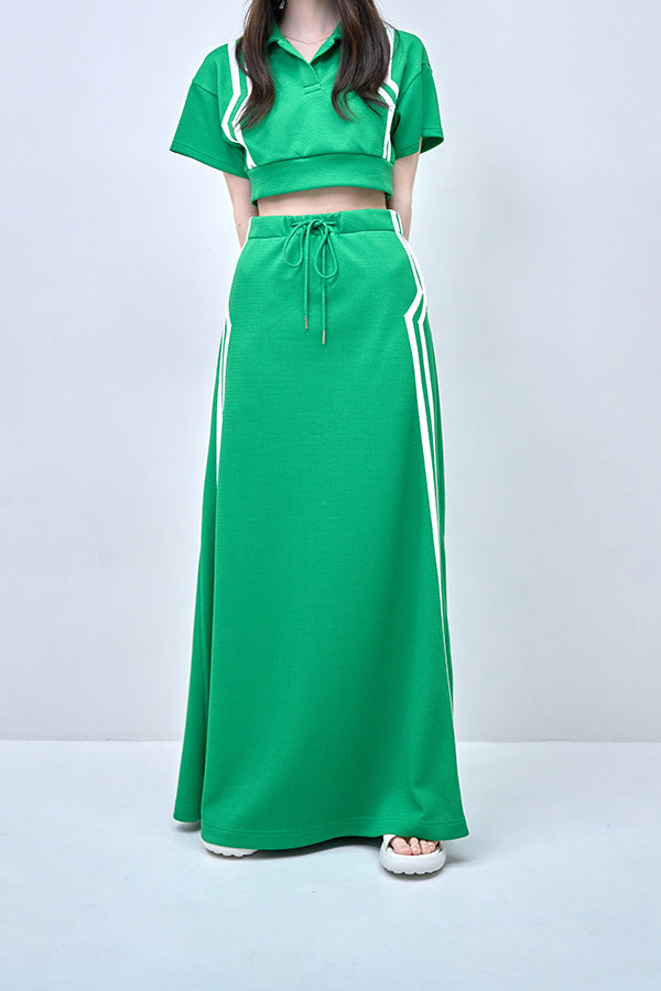 【Nora Lily】Shift Line Track Long Skirt-GREEN-224360057-22F