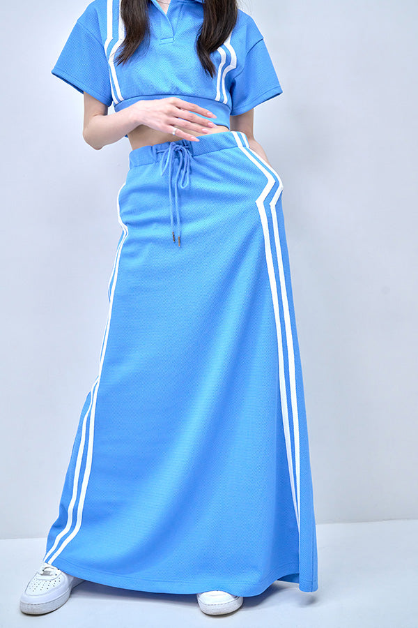 【Nora Lily】Shift Line Track Long Skirt-BLUE-224360057-92F