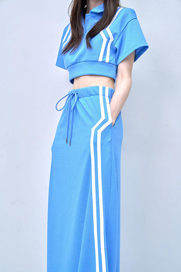 【Nora Lily】Shift Line Track Long Skirt-BLUE-224360057-92F