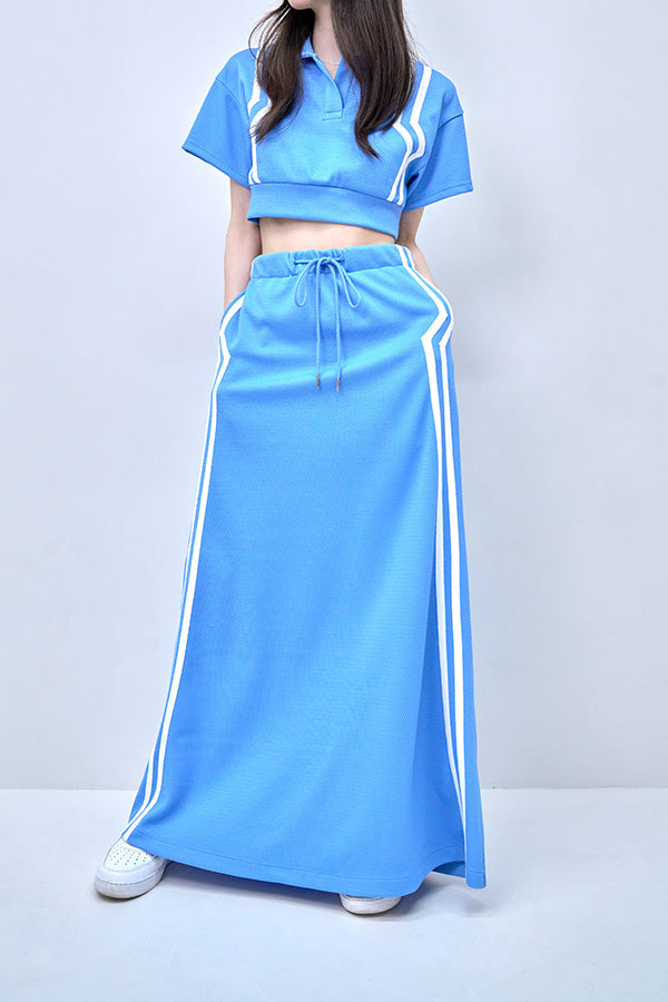 【Nora Lily】Shift Line Track Long Skirt-BLUE-224360057-92F