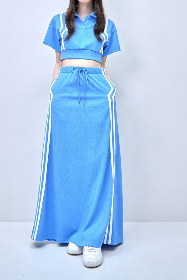 【Nora Lily】Shift Line Track Long Skirt-BLUE-224360057-92F