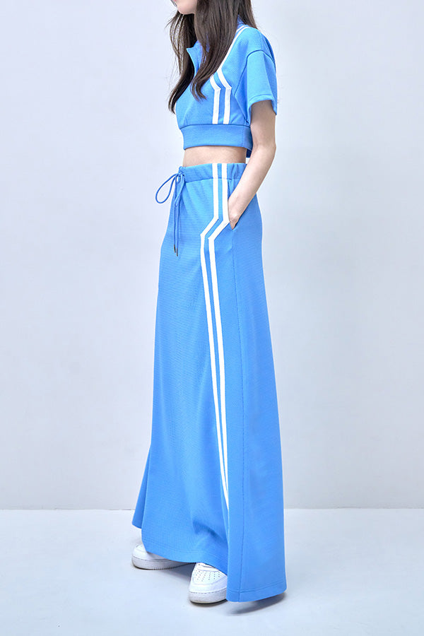 【Nora Lily】Shift Line Track Long Skirt-BLUE-224360057-92F