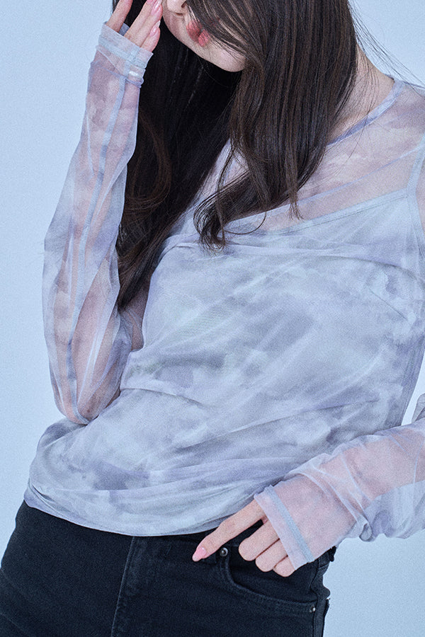 【Nora Lily elle】 Tie dyeing sheer Top(Women)-Light GREY-224380086-11