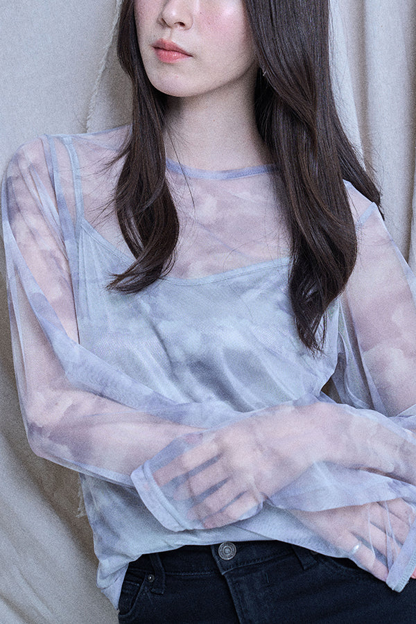 【Nora Lily elle】 Tie dyeing sheer Top(Women)-Light GREY-224380086-11