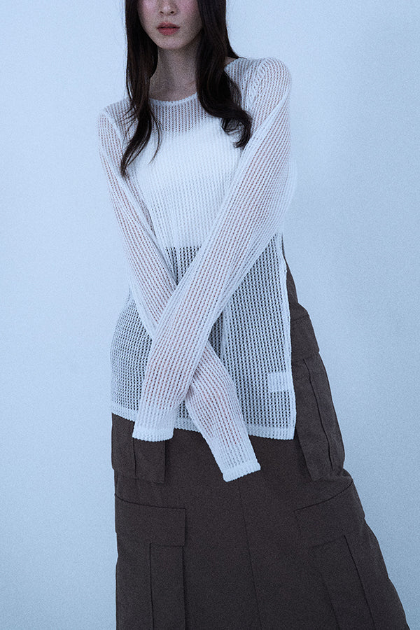 【Nora Lily elle】 Braid Sheer Pullover(Women)-WHITE-224380088-01