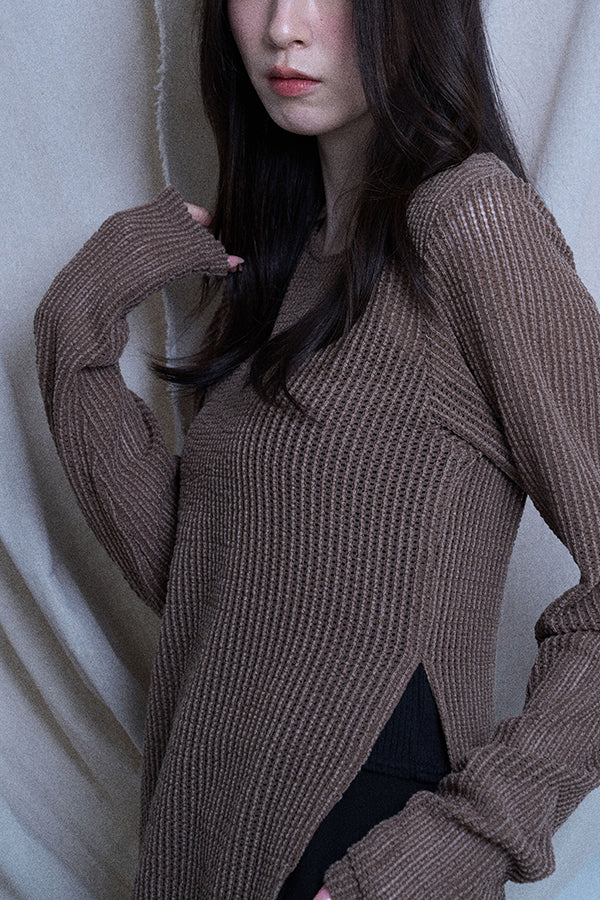 【Nora Lily elle】 Braid Sheer Pullover(Women)-Dark BROWN-224380088-45