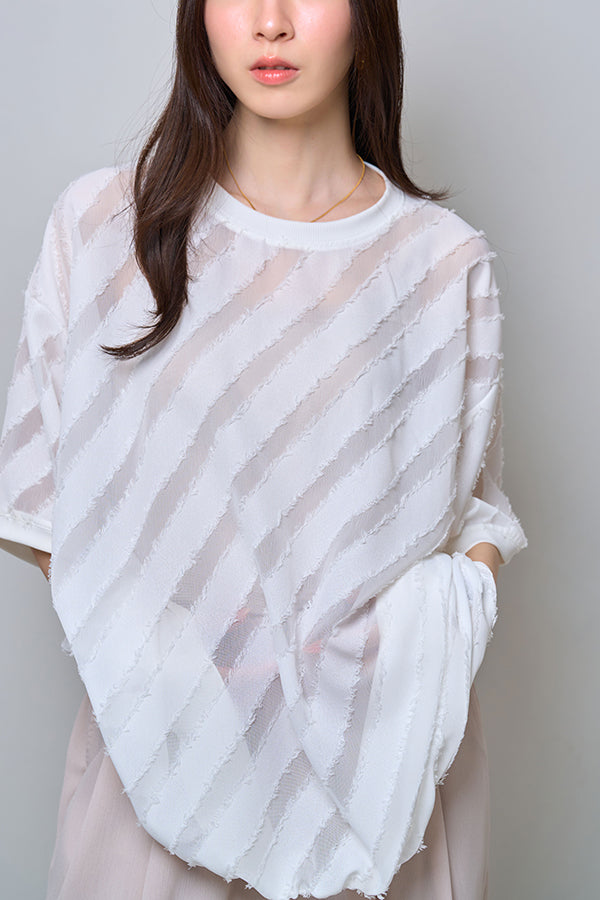 【Nora Lily】Sheer Gather Pullover(UNISEX)-WHITE-224380089-01