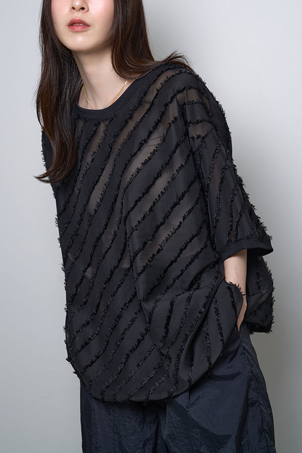【Nora Lily】Sheer Gather Pullover(UNISEX)-BLACK-224380089-19