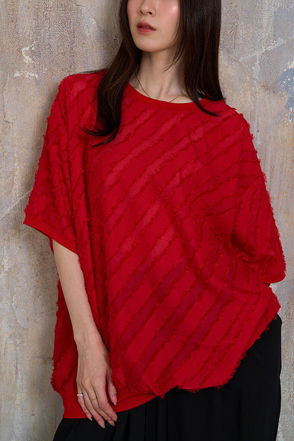 【Nora Lily】Sheer Gather Pullover(UNISEX)-RED-224380089-62
