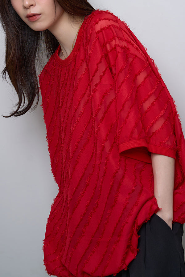 【Nora Lily】Sheer Gather Pullover(UNISEX)-RED-224380089-62