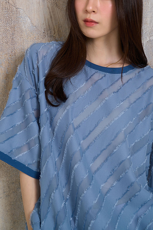 【Nora Lily】Sheer Gather Pullover(UNISEX)-Light BLUE-224380089-90