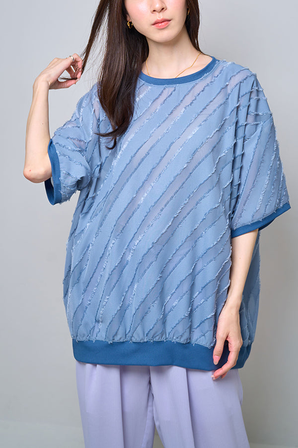 【Nora Lily】Sheer Gather Pullover(UNISEX)-Light BLUE-224380089-90