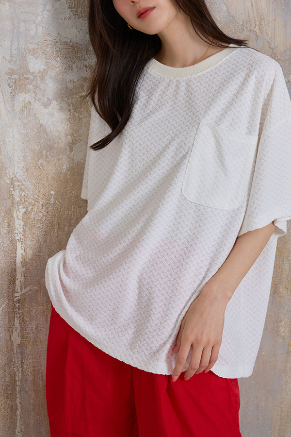 【Nora Lily】Sheer Pattern Pullover(UNISEX)-WHITE-224380090-01
