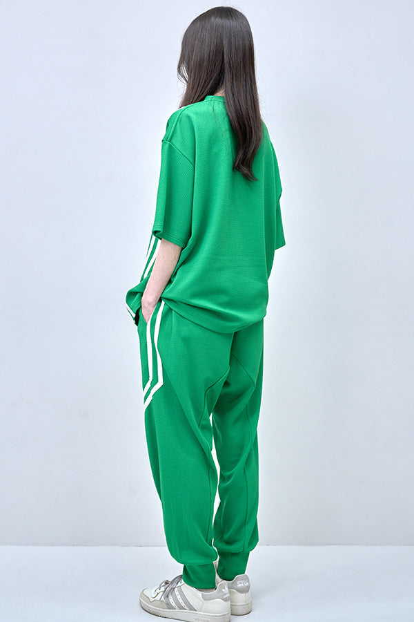 【Nora Lily】Shift Line Short Sleeve Track Top(UNISEX)-GREEN-224380091-22F