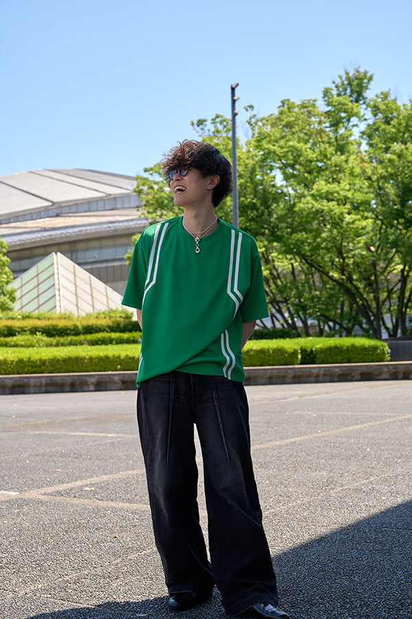 【Nora Lily】Shift Line Short Sleeve Track Top(UNISEX)-GREEN-224380091-22F